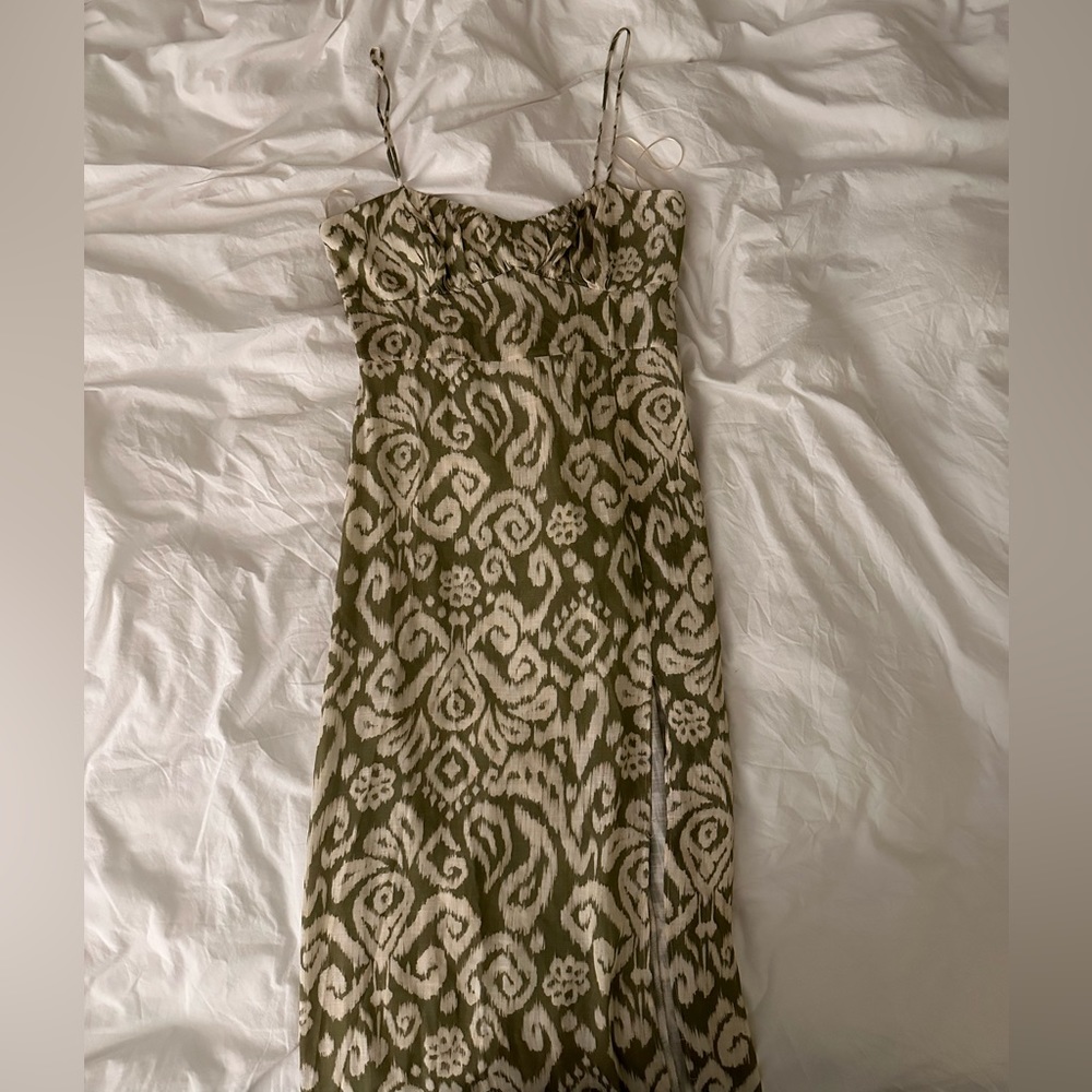 ZARA Green and Tan linen dress